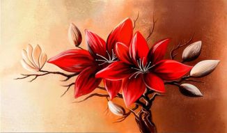 Фреска Рисованные красные цветы