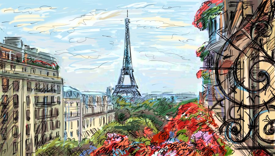 Фреска Вид на Башню в Париже