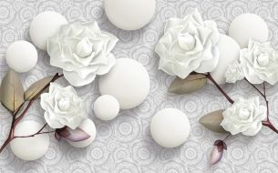 Фотообои Белые 3D Шары и розы