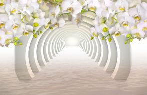 Фотообои Белый 3D тоннель с орхидеями