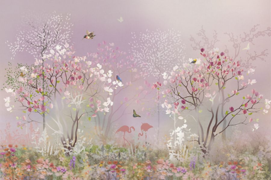 Фреска Розовый сад птиц